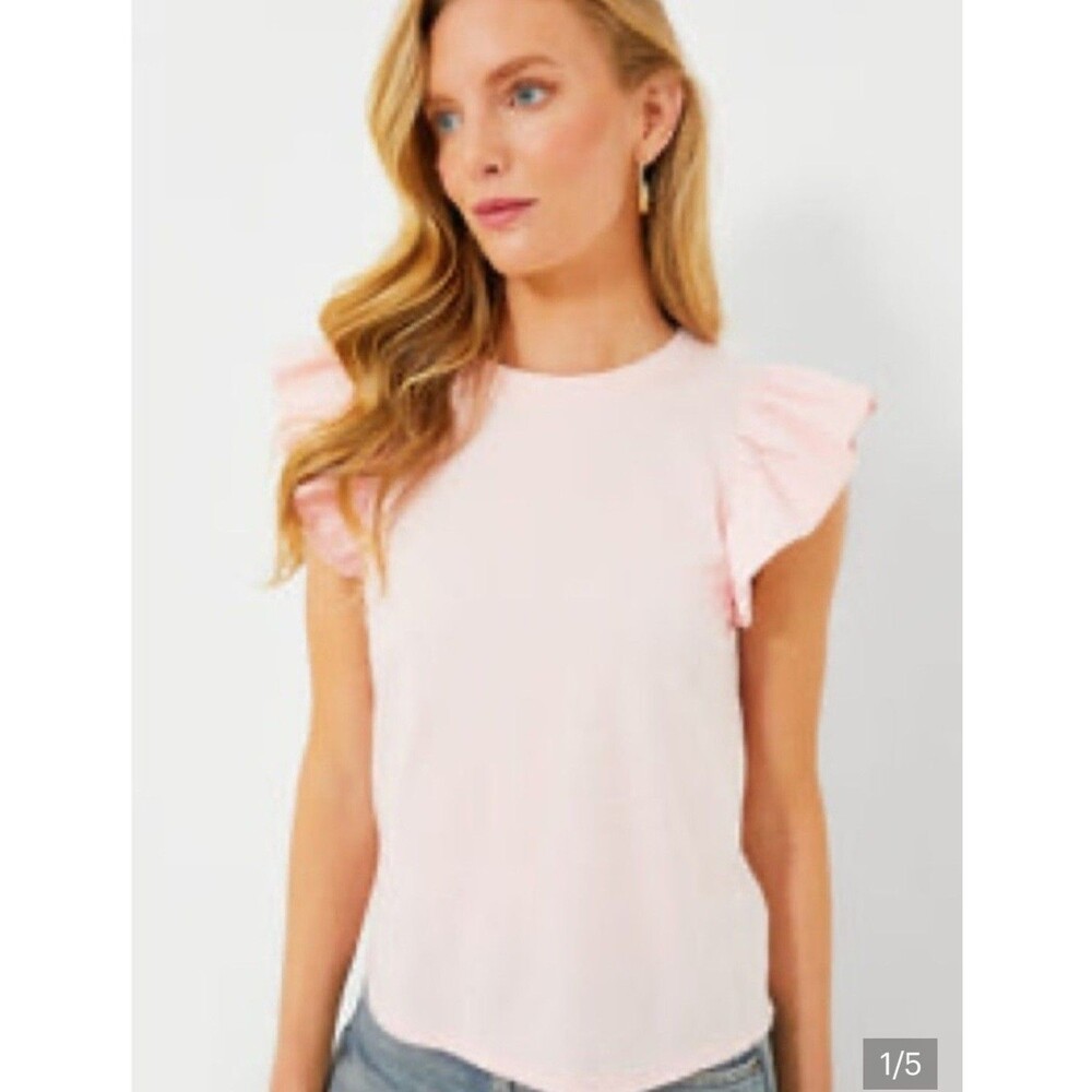 TUCKERNUCK Light Pink Kaia Flutter Ruffle Sleeve Tee Shirt Medium Cotton